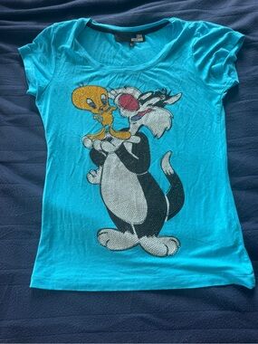 Love Moschino Turquoise Tweety & Sylvester Sequin Graphic Tee
